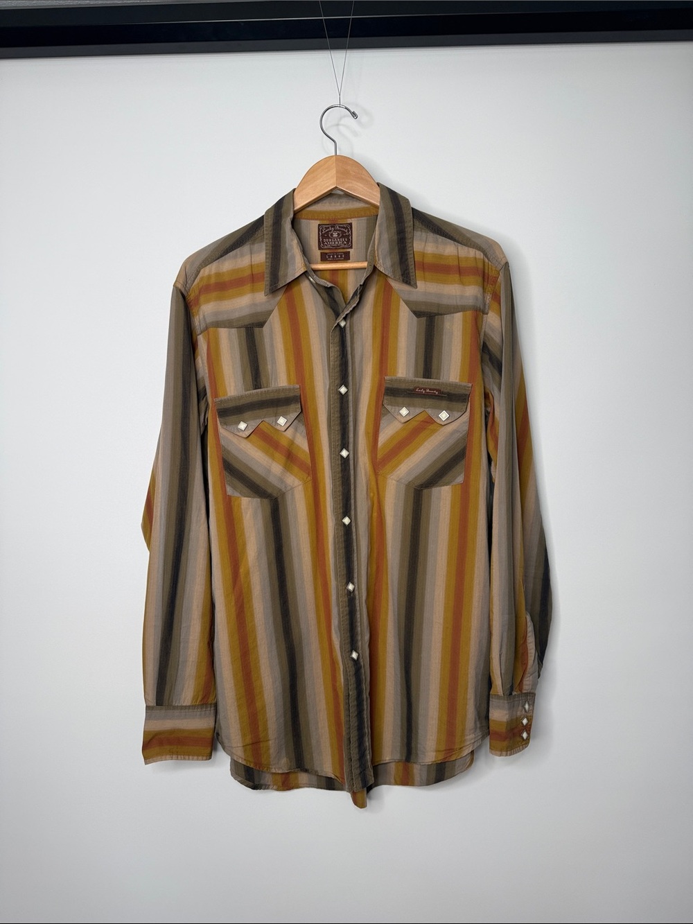Lucky Brand Cotton Stripe Pearl Snap Long Sleeve Shirt Size Large
